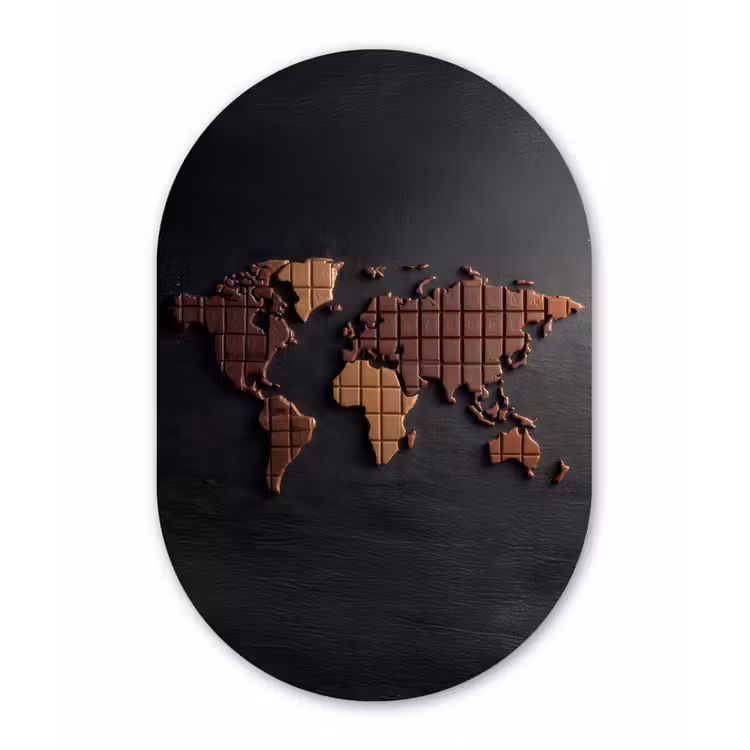Wereldkaart - chocola - Smakelijke uitstraling Wandcirkel Ovaal Aluminium middel -3d
