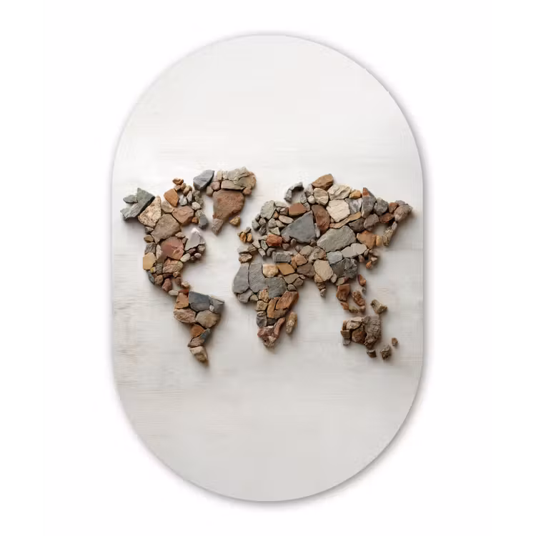 Wereldkaart - Stenen - Wit Wandcirkel Ovaal Aluminium middel -3d