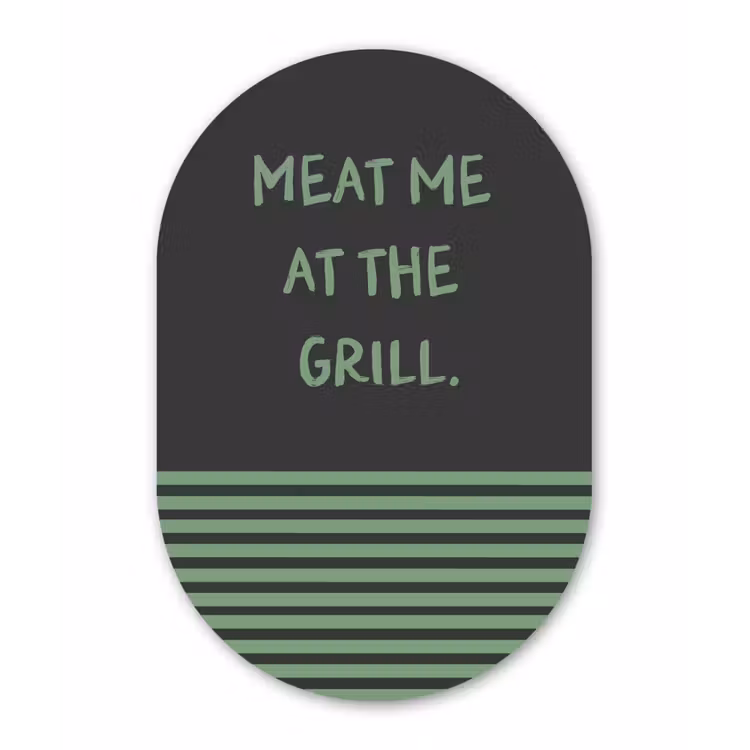 Quote - Groen - Grill - Zomer Wandcirkel Ovaal Aluminium middel -3d