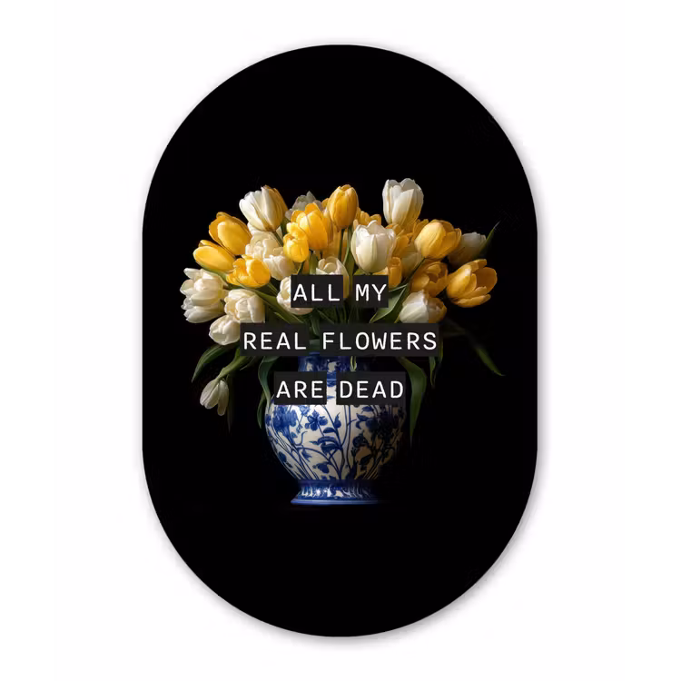 Quotes - Bloem - Tulp - Geel Wandcirkel Ovaal Aluminium middel -3d