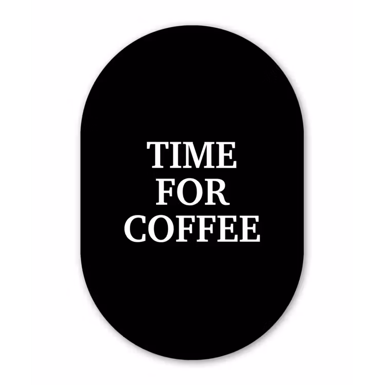 Quotes - Letters - Koffie - Zwart Wandcirkel Ovaal Aluminium middel -3d