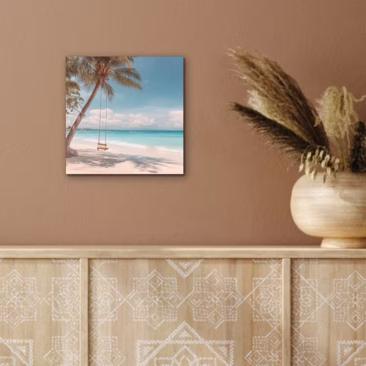 Palmboom - Schommel - Strand - Lucht aluminium wit klein -sfeer4