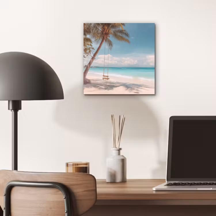 Palmboom - Schommel - Strand - Lucht aluminium wit klein -sfeer5