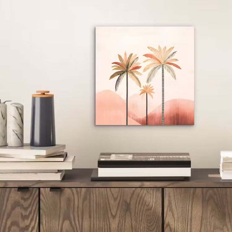 Palmbomen - Heuvels - Minimalistisch - Zachtroze aluminium wit klein -sfeer1