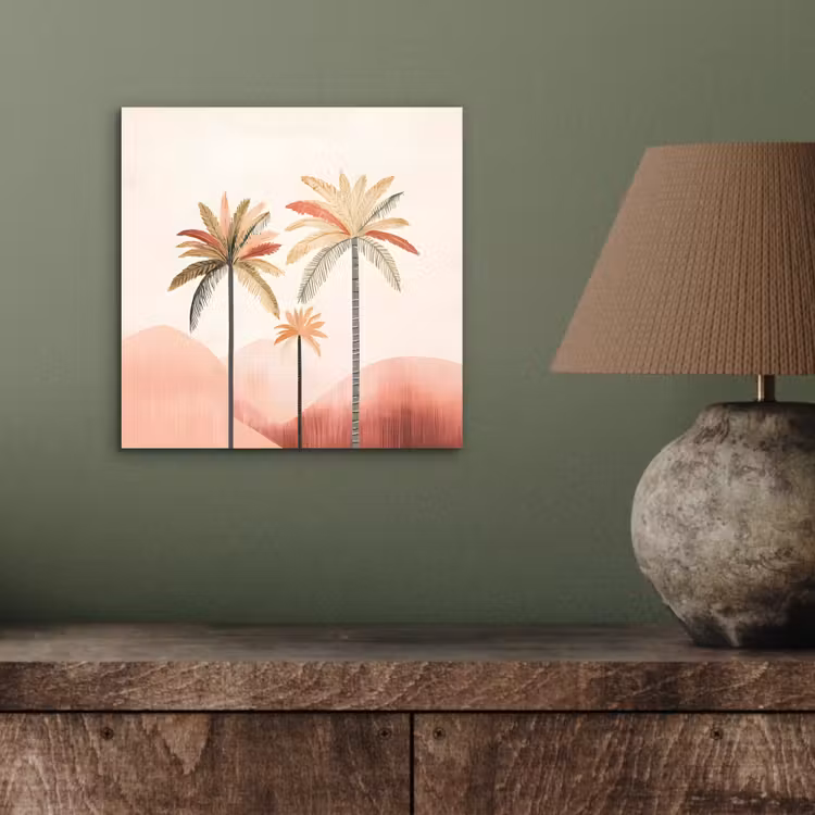 Palmbomen - Heuvels - Minimalistisch - Zachtroze aluminium wit klein -sfeer2
