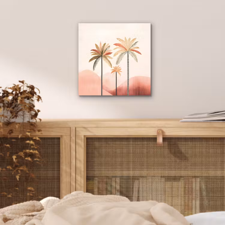 Palmbomen - Heuvels - Minimalistisch - Zachtroze aluminium wit klein -sfeer3