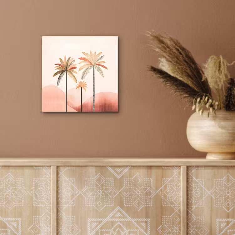 Palmbomen - Heuvels - Minimalistisch - Zachtroze aluminium wit klein -sfeer4