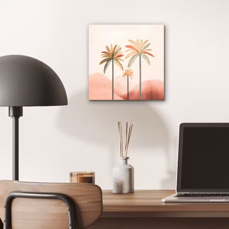 Palmbomen - Heuvels - Minimalistisch - Zachtroze aluminium wit klein -sfeer5