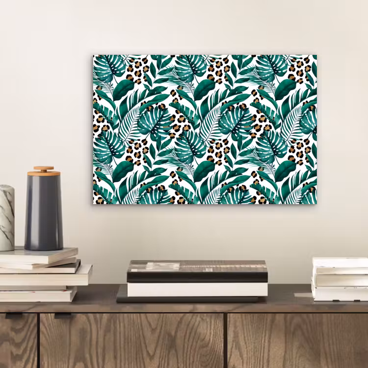 Palmblad - Panterprint - Tropical aluminium wit klein -sfeer1