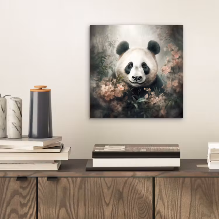 Panda - Dieren - Bloemen - Planten aluminium wit klein -sfeer1