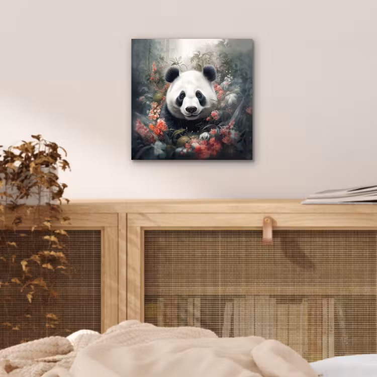 Panda - Wilde dieren - Bloemen - Natuur aluminium wit klein -sfeer3