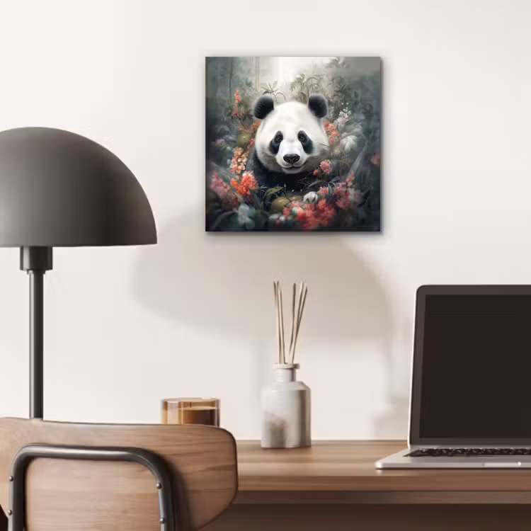 Panda - Wilde dieren - Bloemen - Natuur aluminium wit klein -sfeer5
