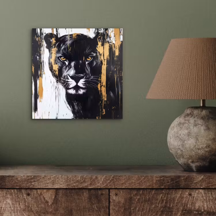 Panter - Zwart - Abstract - Verfstreken aluminium wit klein -sfeer2