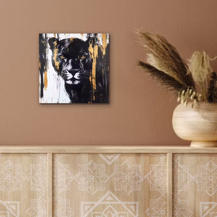Panter - Zwart - Abstract - Verfstreken aluminium wit klein -sfeer4