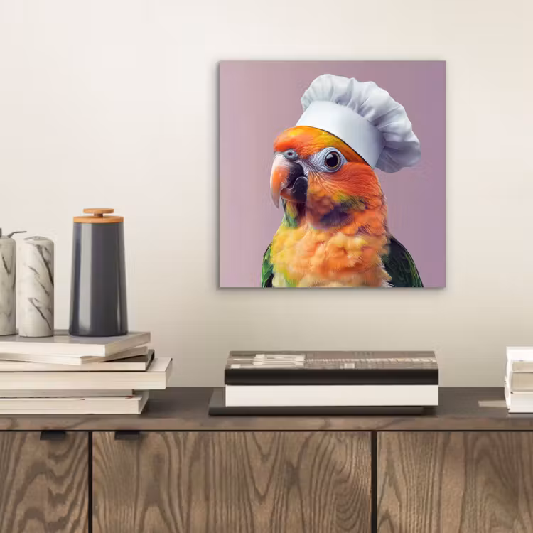 Papegaai - Koksmuts - Nieuwsgierig - Vogel aluminium wit klein -sfeer1