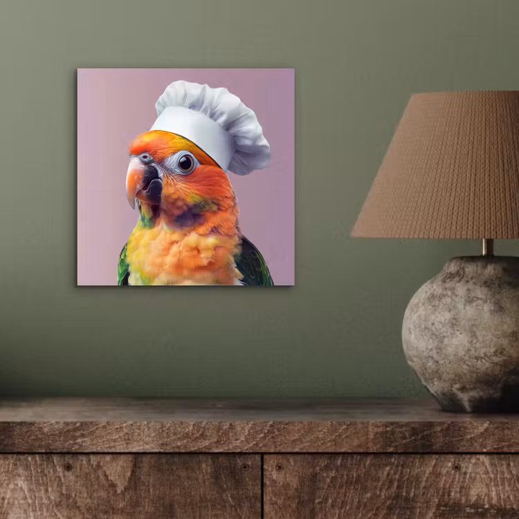 Papegaai - Koksmuts - Nieuwsgierig - Vogel aluminium wit klein -sfeer2