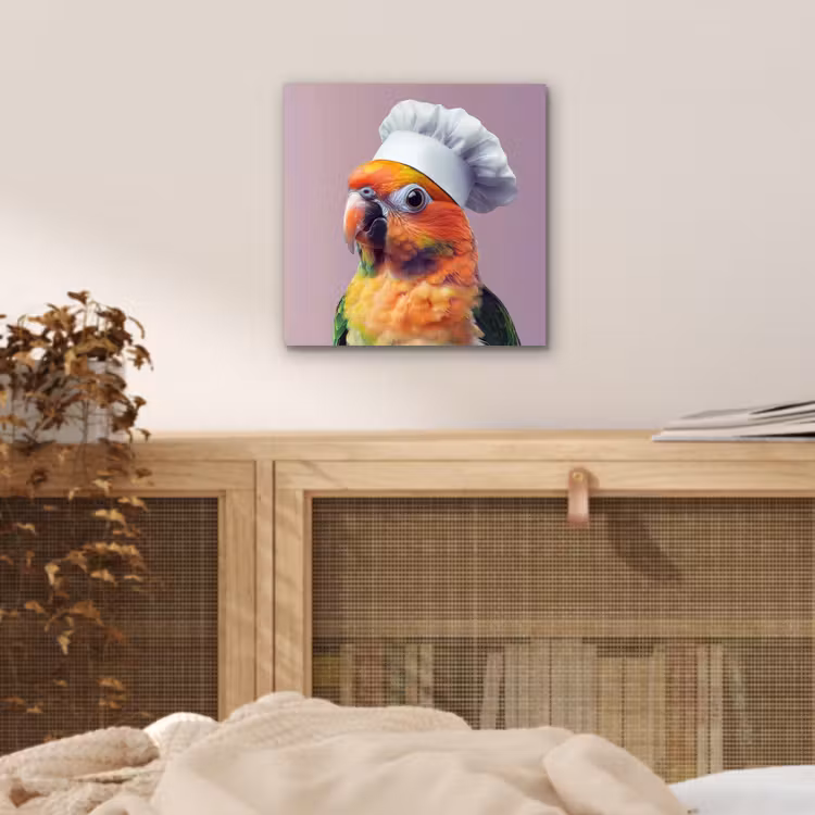 Papegaai - Koksmuts - Nieuwsgierig - Vogel aluminium wit klein -sfeer3