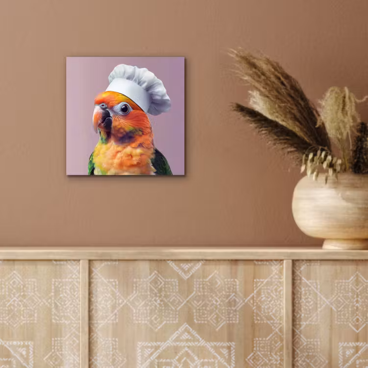 Papegaai - Koksmuts - Nieuwsgierig - Vogel aluminium wit klein -sfeer4