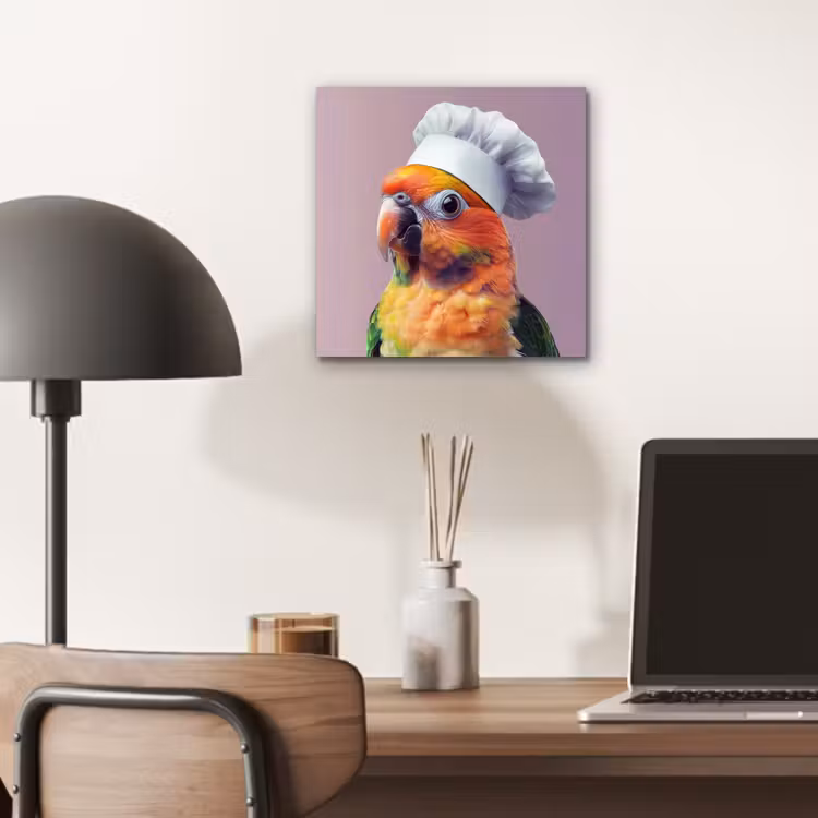 Papegaai - Koksmuts - Nieuwsgierig - Vogel aluminium wit klein -sfeer5