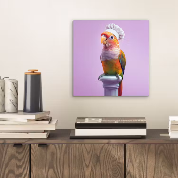 Papegaai - Koksmuts - Pilaar - Vogel aluminium wit klein -sfeer1