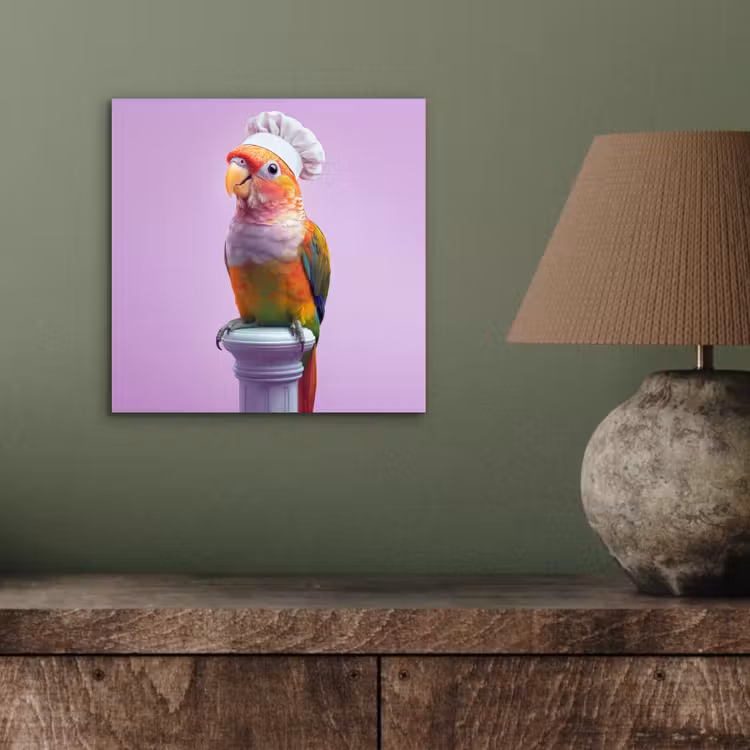 Papegaai - Koksmuts - Pilaar - Vogel aluminium wit klein -sfeer2