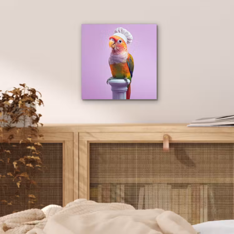 Papegaai - Koksmuts - Pilaar - Vogel aluminium wit klein -sfeer3