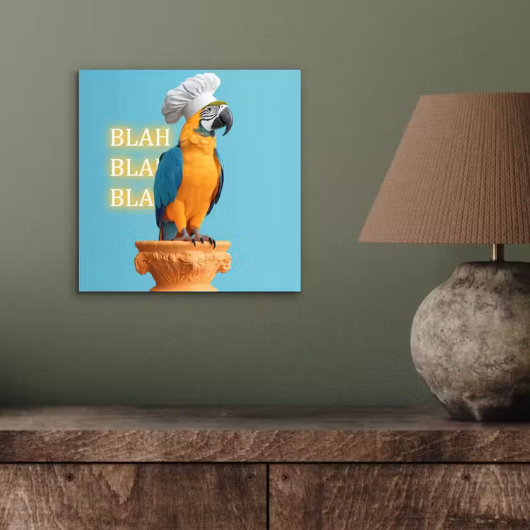 Papegaai - Koksmuts - Quote - Neon aluminium wit klein -sfeer2