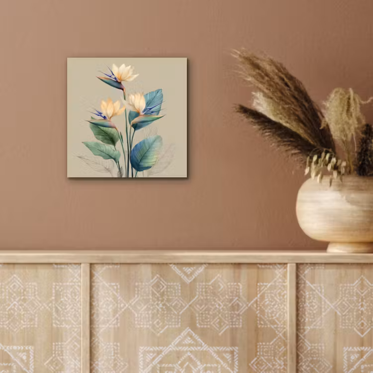 Paradijsvogelbloemen - Blauwgroene bladeren - Beige aluminium wit klein -sfeer4