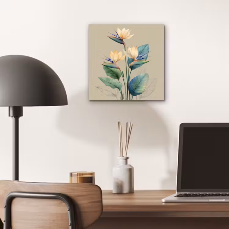 Paradijsvogelbloemen - Blauwgroene bladeren - Beige aluminium wit klein -sfeer5