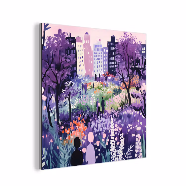 Park - Bomen - Bloemen - Gebouwen aluminium wit klein -3d
