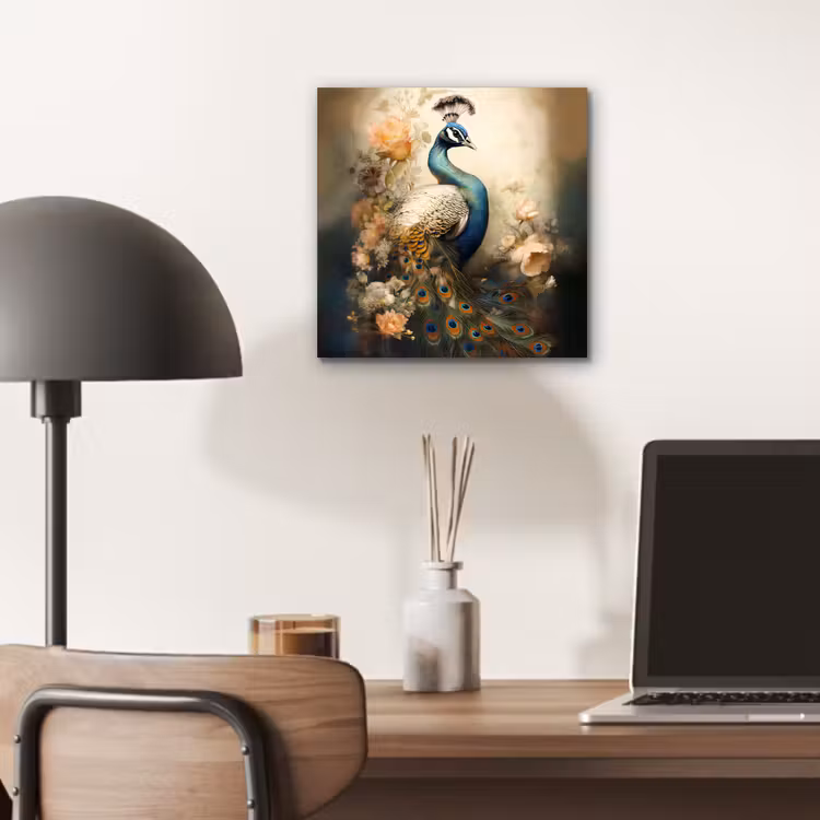 Pauw - Pauwenveren - Bloemen - Vogels - Botanisch aluminium wit klein -sfeer5
