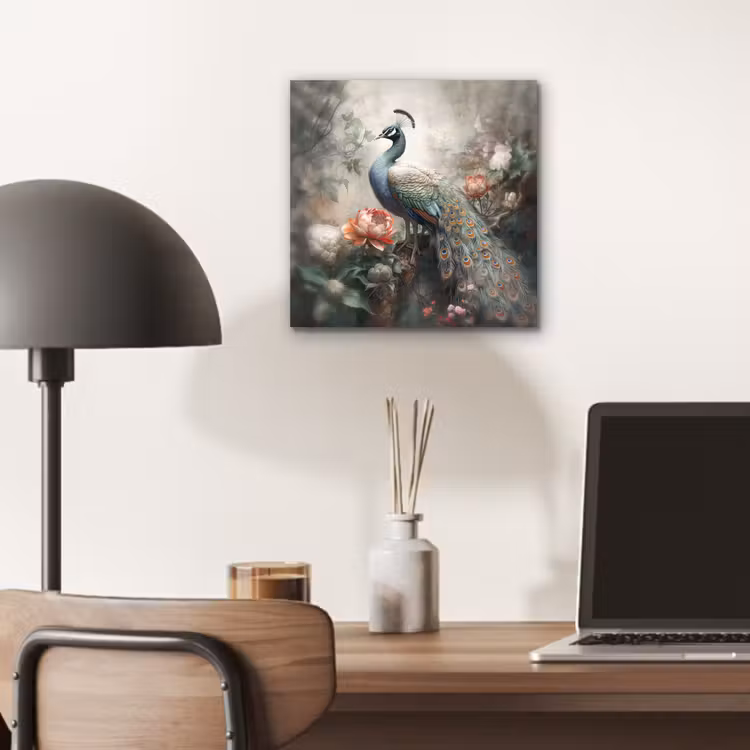 Pauw - Pauwenveren - Vogel - Jungle - Bloemen aluminium wit klein -sfeer5