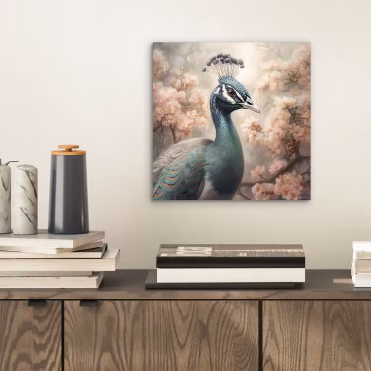 Pauw - Vogels - Bloemen - Boom - Botanisch aluminium wit klein -sfeer1