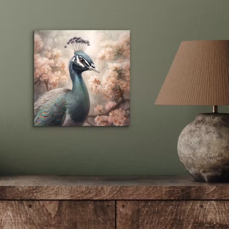 Pauw - Vogels - Bloemen - Boom - Botanisch aluminium wit klein -sfeer2