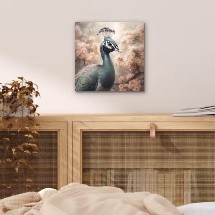 Pauw - Vogels - Bloemen - Boom - Botanisch aluminium wit klein -sfeer3