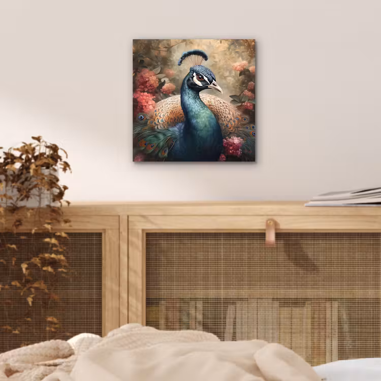Pauw - Vogel - Bloemen - Planten - Pauwenveren aluminium wit klein -sfeer3