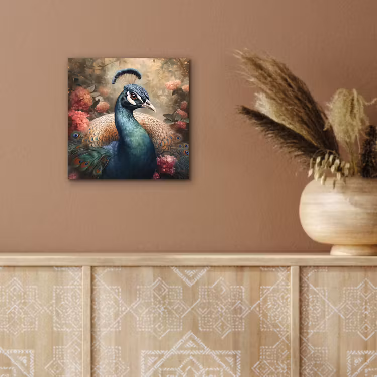 Pauw - Vogel - Bloemen - Planten - Pauwenveren aluminium wit klein -sfeer4