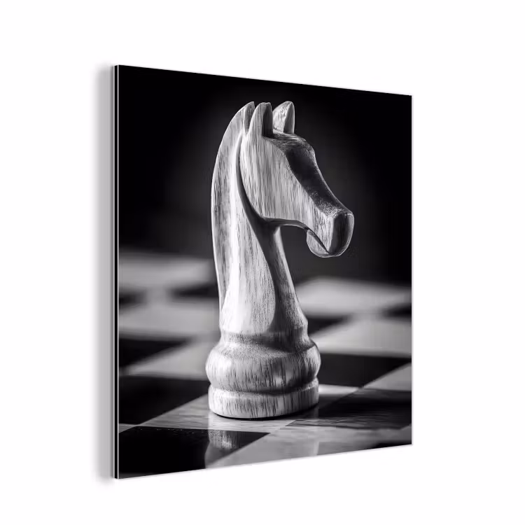 Paard - Hout - Schaalbord - Zwart aluminium wit klein -3d