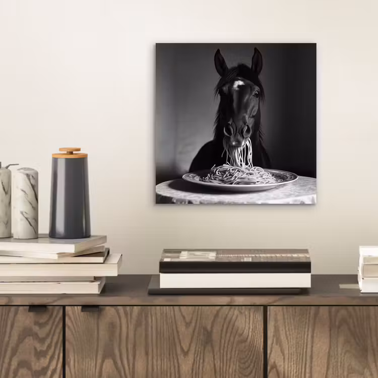 Paard - Bord - Pasta - Tafelkleed - Zwart Wit - Dieren aluminium wit klein -sfeer1