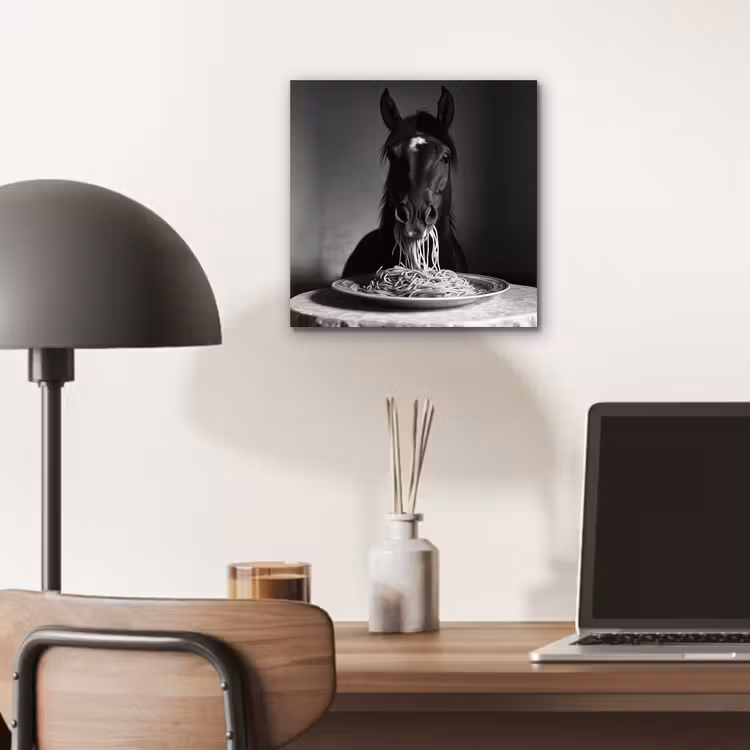 Paard - Bord - Pasta - Tafelkleed - Zwart Wit - Dieren aluminium wit klein -sfeer5