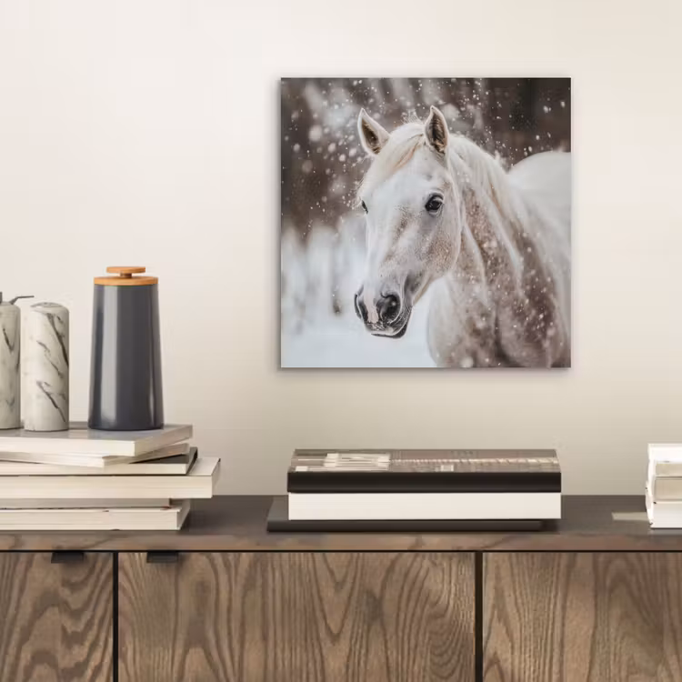 Paard - Wit - Winter - Natuur - Sneeuw - Dieren aluminium wit klein -sfeer1