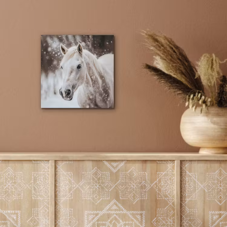 Paard - Wit - Winter - Natuur - Sneeuw - Dieren aluminium wit klein -sfeer4