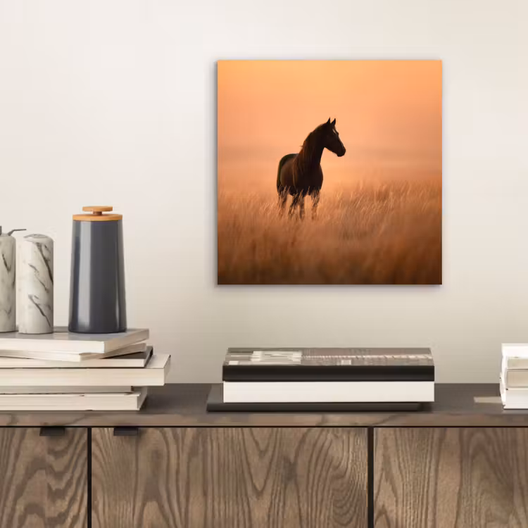 Paard - Grasveld - Zonsondergang aluminium wit klein -sfeer1