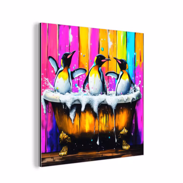 Pinguïns - Badkuip - Kleurrijk - Schuim aluminium wit klein -3d