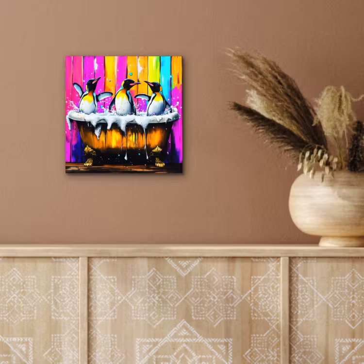 Pinguïns - Badkuip - Kleurrijk - Schuim aluminium wit klein -sfeer4