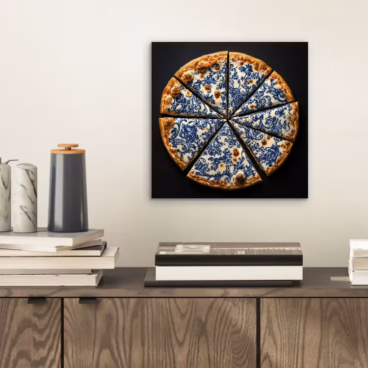 Pizza - Eten - Delftsblauw aluminium wit klein -sfeer1