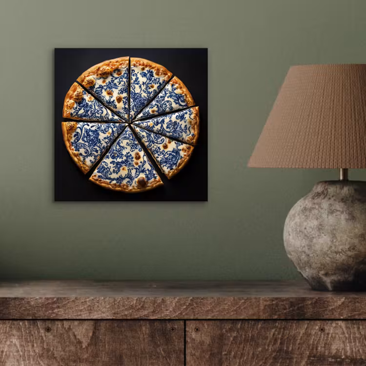 Pizza - Eten - Delftsblauw aluminium wit klein -sfeer2