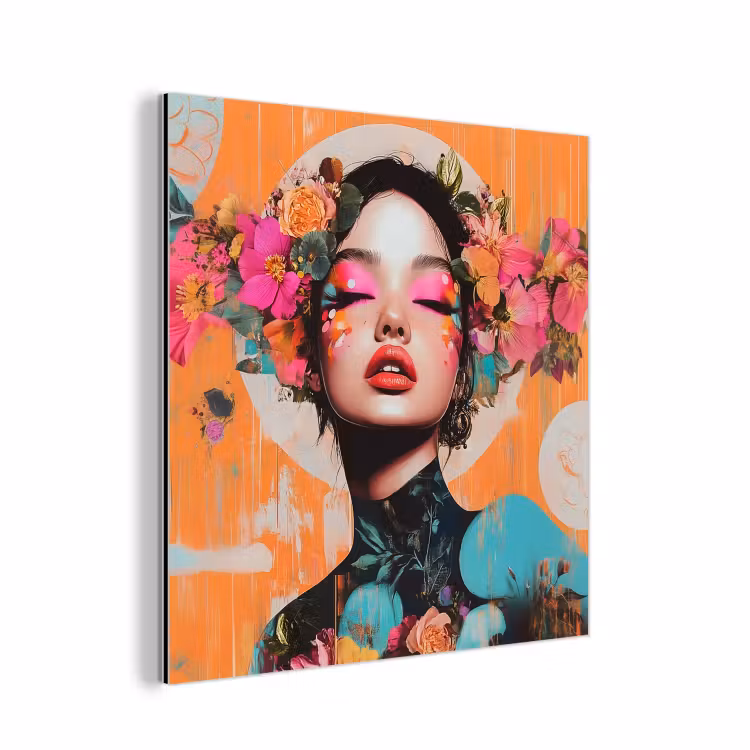 Portret - Vrouw - Abstract - Bloemen aluminium wit klein -3d