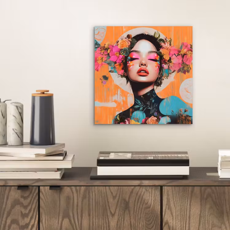 Portret - Vrouw - Abstract - Bloemen aluminium wit klein -sfeer1