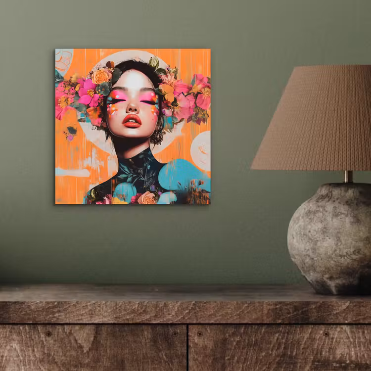 Portret - Vrouw - Abstract - Bloemen aluminium wit klein -sfeer2